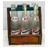 Early Pepsi-Cola Double Dot Wooden Six-Pack Crate with Bottles