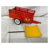 Vintage Red Metal Toy Trailer with Yellow Detachable Scoop