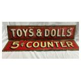28x7 Toys-Dolls/5 Cent Counter Signs