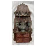 Wooden Apothecary Cabinet with Pewter Ware