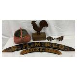 Cast Iron Rooster weight for windmill, Basket,SHM & Co. Sign 1880