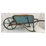 Primitive Wooden Wheelbarrow with Orig. Blue Paint