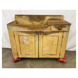 Early 1800s Primitive Dry Sink Orig Mustard Paint 