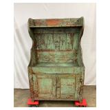 1800s Primitive Dry Sink Hooded Top Old Green Paint 
