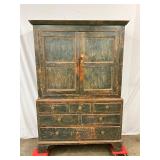 Late 1700s Two-Piece Linen Press Orig. Green Paint 