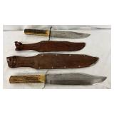 Bowie Knives with Antler Handles and Leather Sheaths