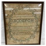 Framed 13×15 Needlepoint Sampler by Hannah Kimball age 10 , 1808, 13x15 
