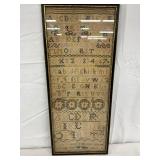 Framed 18th-Century (1780)  Alphabet Sampler Signed by Mary Collard, age 9, , 9×21 Inches