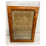 Framed 1732 English Needlework Sampler in Wood Frame, 9x12 