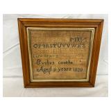 Framed Needlework Sampler by Evelina Conklin, age 9,  Dated 1820, 12x11 