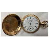 Engraved Gold-Tone Hunter Case Pocket Watch with Roman Numerals