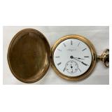 Gold-Plated Hunter-Case Pocket Watch with Engraved Detailing