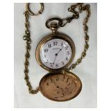 Gold-Plated Engraved Pocket Watch with Chain, Waltham Movement