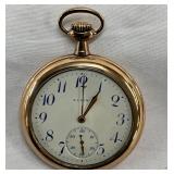 Elgin Gold-Filled Pocket Watch with Engraved Monogram and Open Movement Display