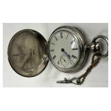 Waltham Full Hunter Pocket Watch with Key, Engraved Silver Case