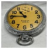 Elgin Open-Face Pocket Watch with Engraved Case