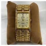 Elgin Rectangular Gold-Tone Quartz Wristwatch with Diamond Accents