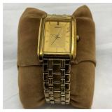 Seiko Rectangular Gold-Tone Quartz Wristwatch With Stainless Steel Band