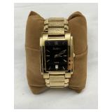 Elgin Men’s Gold-Tone Rectangular Wristwatch With Black Dial