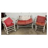 Early Wooden Bench and Rocking Chairs