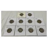 10 Buffalo Nickels Dated 1925-1937