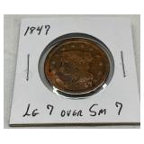 1847 United States Large Cent, Variety with Large 7 Over Small 7