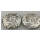 Two 1885 and 1921 Morgan Silver Dollars