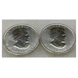 Two 2013 Canadian Silver Maple Leaf 1 Oz Coins
