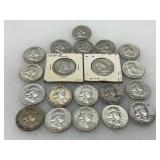 20 Silver Franklin Half Dollars, Including Two 1950-D Coins