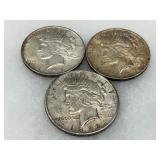 Three Peace Silver Dollars: Two Dated 1922, One Dated 1923