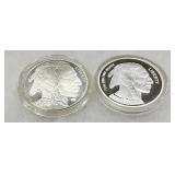 Two Silver Rounds: 2001 and 2013 Buffalo Design, 1 oz Each