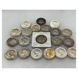 20 Kennedy Half Dollars and One 1944 United States Silver Coin