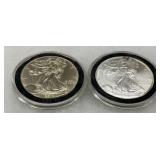 Two American Silver Eagle Coins, 2012 and 2005