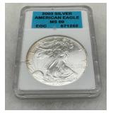 2003 American Silver Eagle Coin, MS69, EGC-Certified