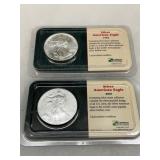 Two Silver American Eagle Coins (1994 and 2001) in Original Packaging