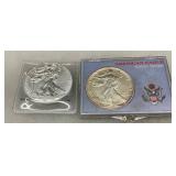 Two American Eagle Silver Dollars, 1990 and 2015