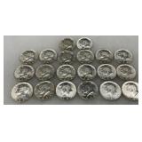 20 Kennedy Half Dollars, Various Mint Years Including 1964