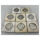 8 Franklin Half Dollars, 90% Silver, Mixed Dates (1949-1959)