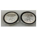 Two 2009 and 2011 American Silver Eagle 1 Oz Coins in Capsules