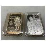 Two Silver Art Bars, ‘Christmas in Kokomo’ and ‘Merry Christmas,’ 1993 & 2001