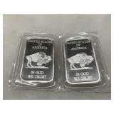 Two 1 oz .999 Fine Silver Bars Featuring Buffalo and Native American Designs
