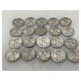 20 Walking Liberty Half Dollars, Various Dates and Mint Marks