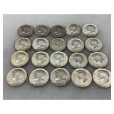 20 Kennedy Half Dollar Coins, 1964, 90% Silver