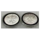 Two 1 oz American Silver Eagle Coins, 2001 and 2008