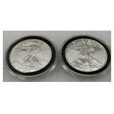 Two Uncirculated American Silver Eagle Coins, 2003 and 2009