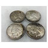 4 United States Peace Silver Dollars, 1922-1928