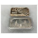 Two .999 Fine Silver 1 Troy Ounce Bars By APMEX and The Justice Mint