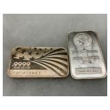 Two 1 Troy Ounce .9999 Fine Silver Bars, Including APMEX