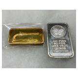 Two Bars: 1 oz .999 Fine Silver Bar by Sunshine Minting and Commemorative Brass Kentucky Pistol Bar