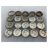 20 Silver Kennedy Half Dollars (Circa 1964-1970)